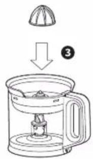 Diagram showing a coffee maker with a lid and a drop labeled '3', illustrating the process of adding a cup into the base.