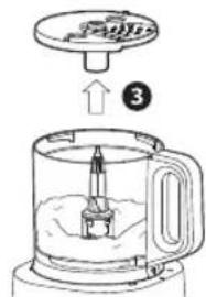 Diagram showing a blender with a lid and a brush, labeled with step 3 indicating the process.
