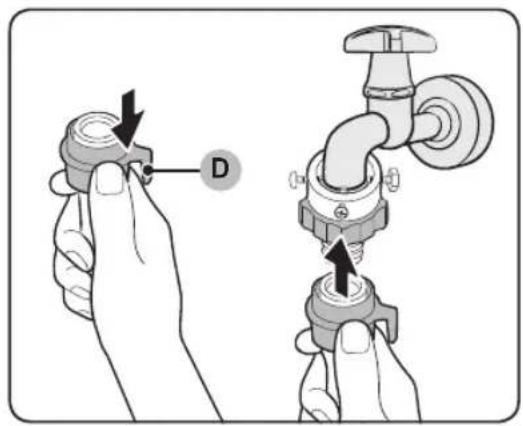 Diagram showing two hands holding a valve with labeled point D, illustrating the process of adjusting a valve.