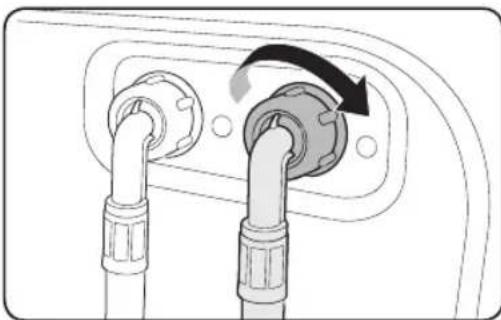 Diagram of two connected electrical connectors with a directional arrow indicating rotation (no text or symbols)