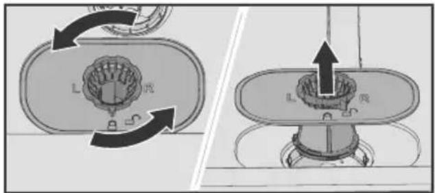 Deux schémas techniques montrant un composant mécanique avec des flèches de rotation, sans texte ni symboles.