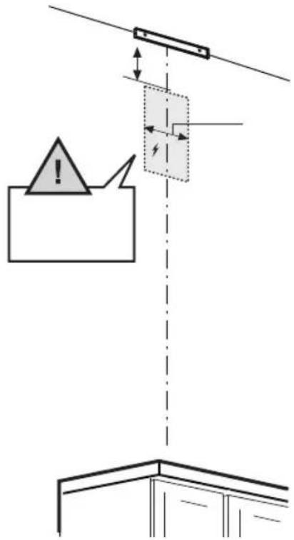Diagram illustrating a safety or hazard warning mechanism with labeled components and directional arrows