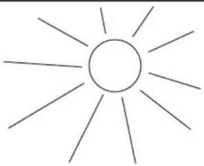 Dessin au trait simple d'un soleil avec des lignes rayonnantes (sans texte ni symboles)