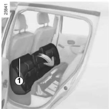 Interior view of a car showing a black seat with directional arrows indicating movement or flow (no text or symbols)