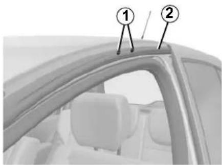 Close-up of a car's rear window and side panel, showing two numbered components (1 and 2) with no visible text or symbols.