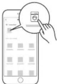 Illustration of a hand interacting with a smartphone displaying a small icon (no text or symbols present)