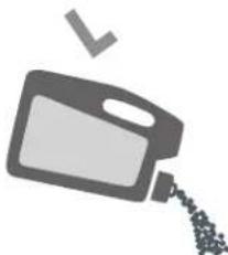 Illustration of a container with liquid and particles, no text or symbols present