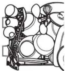 Technical line drawing of a mechanical assembly with circular components and a central hub (no text or symbols)