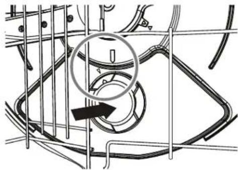 Technical diagram of a mechanical component with internal structure and a magnified inset showing a circular feature (no text or symbols)