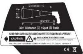 Distance = 0 30:1 Distance (D) : Spot (S) Ratio AIDS EXPENSE LASER RADIATION ENMITTED FROM FRONT APERTURE CAUTION LEAST SODDER FOR LAT AIR SWITCH No. 245-1791 - SPOT (S) / SPOT (S) - 120mm