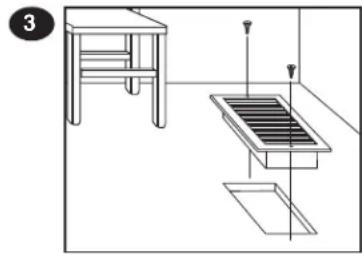 Simple line drawing of a table and a grid box setup with no text or symbols