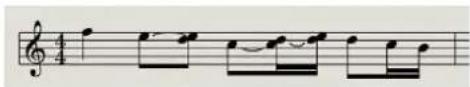 Musical notation snippet showing treble clef, time signature, and notes in 4/4 time signature