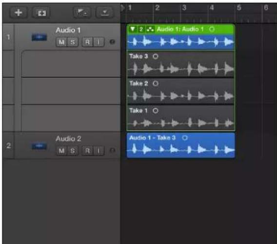 Audio 1 M S R I Audio 2 M S R I Audio 1: Audio 1 Take 3 Take 2 Take 1 Audio 1 - Take 3