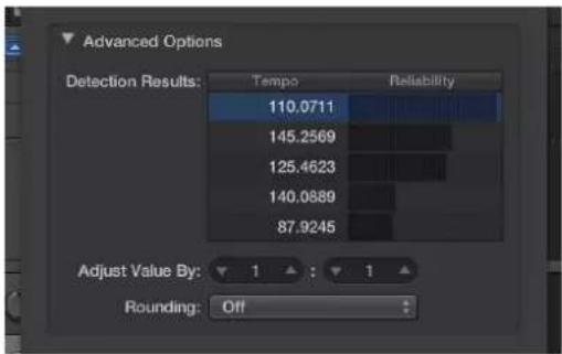 Advanced Options Detection Results: Temps Reliability 110.0711 145.2569 125.4623 140.0889 87.9245 Adjust Value By: 1 : 1 Rounding: Off