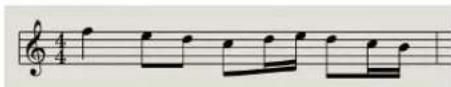 Musical notation snippet showing a treble clef and a sequence of notes on a staff