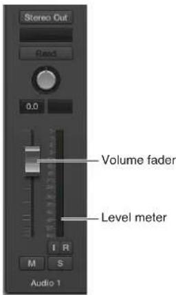 Stereo Out, Read, 0.0, Volume fader, Level meter, Audio 1.