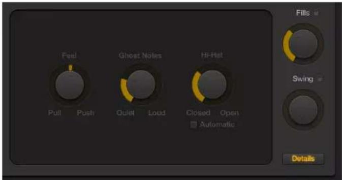 Feel: Pull Push, Ghost Notes, Quiet Loud, Hi-Hat: Closed Open, Automatic, Fills, Swing, Details