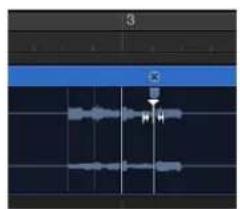 Audio editing software timeline interface showing track and keyframes with time markers