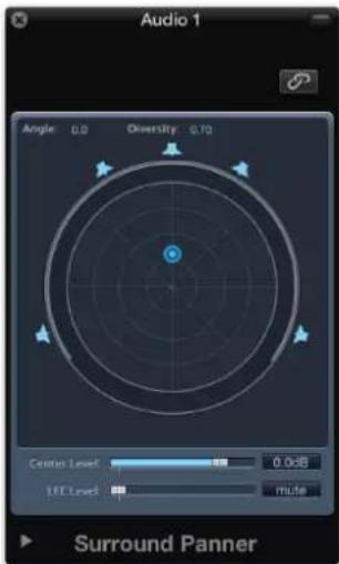 Audio 1 Angle: 0.0 Diversity: 0.70 Center Level: 0.0 dB LFE Level: 0 dB Surround Panner