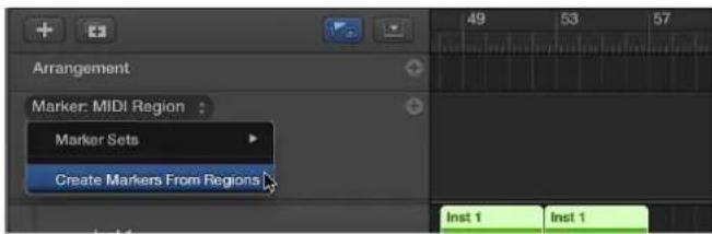 Arrangement Marker: MIDI Region Marker Sets Create Markers From Regions Inst 1 Inst 1