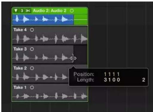 Audio 2: Audio 2 Take 4 Take 3 Take 2 Take 1 Position: 1 1 1 1 Length: 3 1 0 0 2