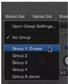 Open Group Settings... ✓ No Group Group 1: Drums Group 2 Group 3 Group 4 Group 5: (new)