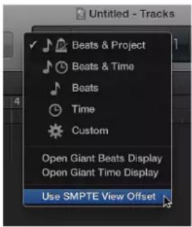Untitled - Tracks Beats & Project Beats & Time Beats Time Custom Open Giant Beats Display Open Giant Time Display Use SMPTE View Offset