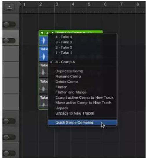 4 - Take 4 3 - Take 3 2 - Take 2 1 - Take 1 ✓ A - Comp A Duplicate Comp Rename Comp Delete Comp Flatten Flatten and Merge Export active Comp to New Track Move active Comp to New Track Unpack Unpack to New Tracks Quick Swipe Comping
