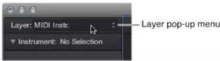 Layer: MIDI Instr. Instrument: No Selection Layer pop-up menu