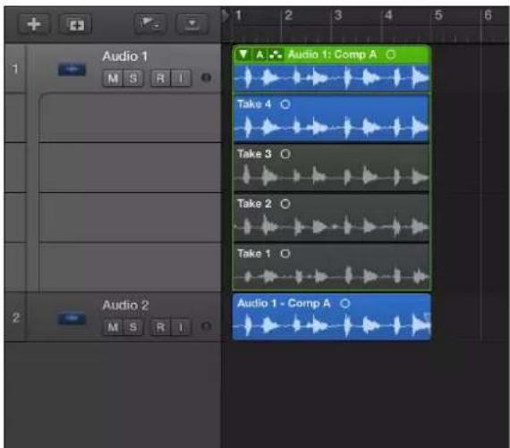 Audio 1 Audio 1: Comp A Take 4 Take 3 Take 2 Take 1 Audio 2 Audio 1 - Comp A