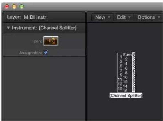 Layer: MIDI Instr. Instrument: (Channel Splitter) Icon: Assignable: New Edit Options 1 Sum 2 3 2 4 3 5 4 6 5 7 6 8 7 9 8 10 9 11 10 12 11 13 12 14 13 15 14 16 15 (Channel Splitter)