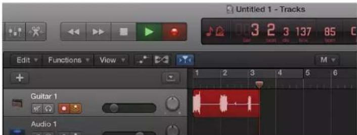 Untitled 1 - Tracks 3 2 3 137 85 Edit Functions View M Guitar 1 Audio 1