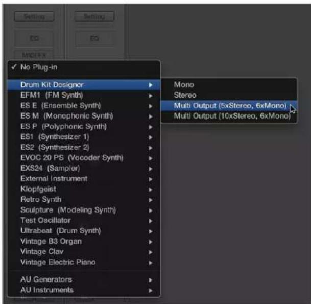 No Plug-in Drum Kit Designer EFM1 (FM Synth) ES E (Ensemble Synth) ES M (Monophonic Synth) ES P (Polyphonic Synth) ES1 (Synthesizer 1) ES2 (Synthesizer 2) EVOC 20 PS (Vocoder Synth) EXS24 (Sampler) External Instrument Klopfgeist Retro Synth Sculpture (Modeling Synth) Test Oscillator Ultrabeat (Drum…