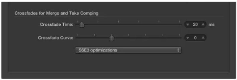 Crossfades for Merge and Take Comping Crossfade Time: 20 ms Crossfade Curve: 0 SSE3 optimizations