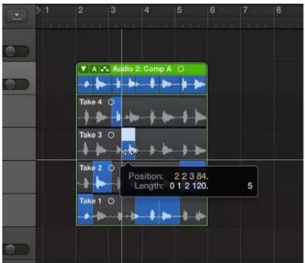 Audio 2: Comp A Take 4 Take 3 Take 2 Position: 2.2.3.84. Length: 0.1.2.120. 5 Take 1