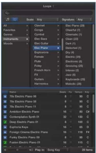 Loops All Favorites Genres Instruments Moods Scale: Any Clavinet Conga Cymbal Elec Bars Elec Guitar Elic Piano Explosions Female Flute Foley French Horn FX Guitars Harmonica Signature: Any Elec Piano (29) Cheerful (7) Cinematic (1) Clean (23) Dark (1) Distorted (1) Dry (4) Electric (29) Electronic (…