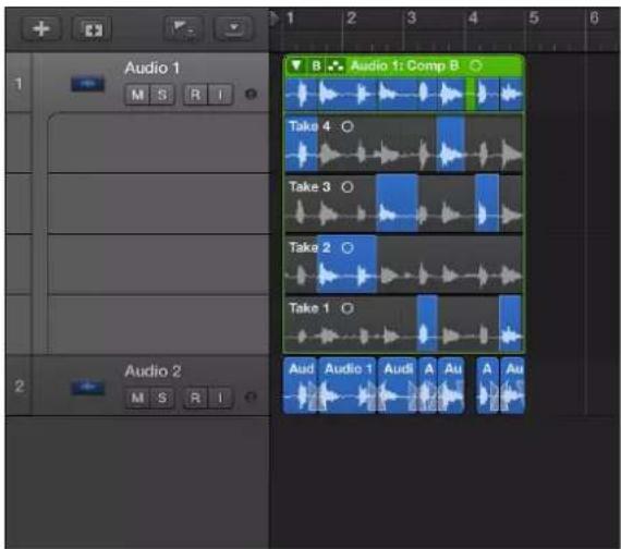 Audio 1 Audio 1: Comp B Take 4 O Take 3 O Take 2 O Take 1 O Audio Audio 1 Audi A Au A Au Audio 2 M S R I