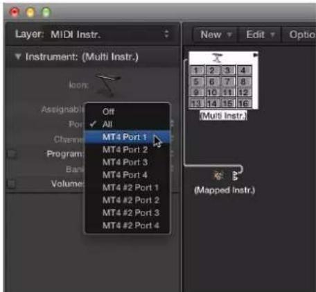 Layer: MIDI Instr. Instrument: (Multi Instr.) Icon: Assignable Port Channel Program Bank Volume Off All MT4 Port 1 MT4 Port 2 MT4 Port 3 MT4 Port 4 MT4 #2 Port 1 MT4 #2 Port 2 MT4 #2 Port 3 MT4 #2 Port 4 New Edit Option 1 2 3 4 5 6 7 8 9 10 11 12 13 14 15 16 (Multi Instr.) (Mapped Instr.)