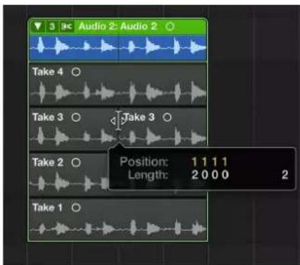 Audio 2 Audio 2 Take 4 Take 3 Take 3 Take 2 Position: 1 1 1 1 Length: 2 0 0 0 2 Take 1