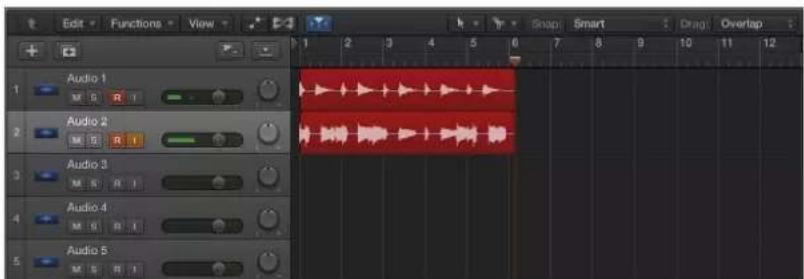 Edit Functions View Audio 1 M S R I Audio 2 M S R I Audio 3 M S R I Audio 4 M S R I Audio 5 M S R I Snap Smart Drag Overlap
