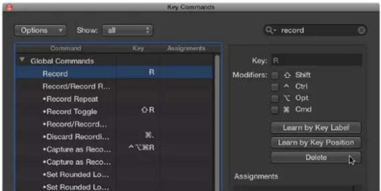 Key Commands. Options Show: all. Command, Key, Assignments. Global Commands: Record R, Record/Record R..., •Record Repeat, •Record Toggle, •Record/Record..., •Discard Recordi..., •Capture as Reco..., •Capture as Reco..., •Set Rounded Lo..., •Set Rounded Lo..., record record. Key: R. Modifiers: Shift…