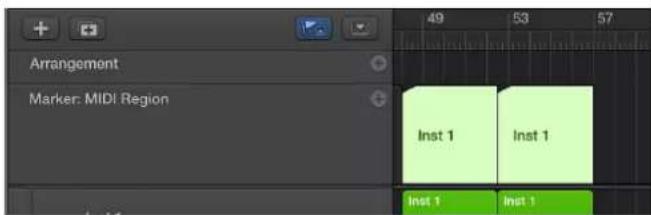 Arrangement Marker: MIDI Region Inst 1 Inst 1 Inst 1 Inst 1