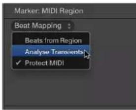 Marker: MIDI Region Beat Mapping : Beats from Region Analyse Transients ✓ Protect MIDI