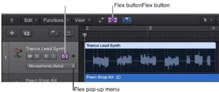 Edit Functions View Flex buttonFlex button Trance Lead Synth M S R I Monophonic (Auto) Pawn Shop Kit Trance Lead Synth Pawn Shop Kit ① Flex pop-up menu