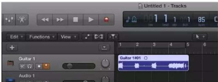 Untitled 1 - Tracks Edit Functions View Guitar 1 Audio 1 Guitar 1#01