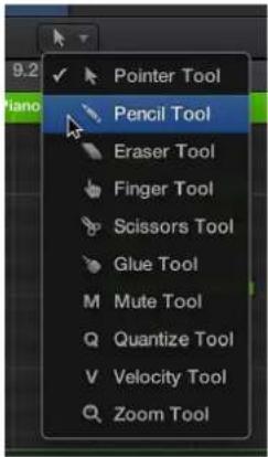 Pointer Tool Pencil Tool Eraser Tool Finger Tool Scissors Tool Glue Tool M Mute Tool Quantize Tool Velocity Tool Zoom Tool