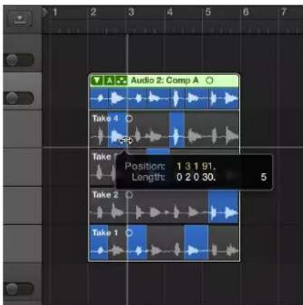 Audio 2: Comp A Take 4 Take Position: 1 3 1 91. Length: 0 2 0 30. 5 Take 2 Take 1