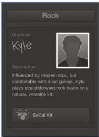 Rock Drummer Kyle Description Influenced by modern rock, but comfortable with most genres, Kyle plays straightforward rock beats on a natural, versatile kit. SoCal Kit