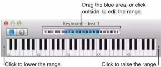 Drag the blue area, or click outside, to edit the range. Keyboard - Inst 1. Click to lower the range. Click to raise the range.