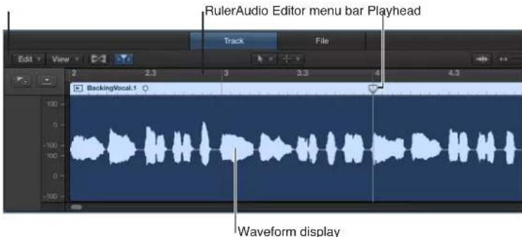 RulerAudio Editor menu bar Playhead Track File BackingVocal.1 Waveform display